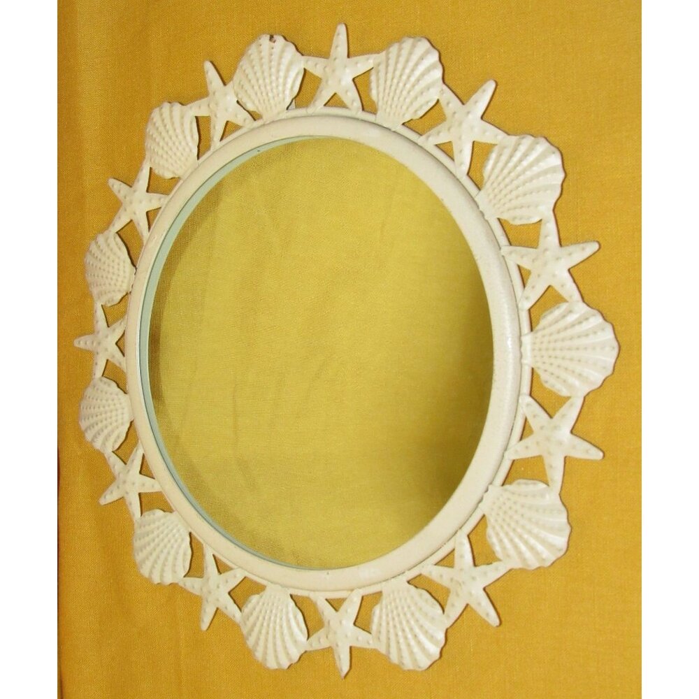 Vintage Beachcombers Seashells Metal Round Wall Mirror